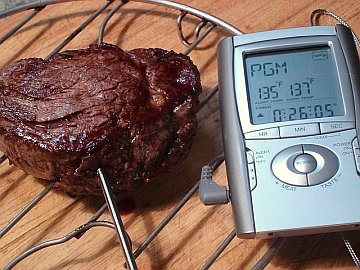 Bison steak with thermometer